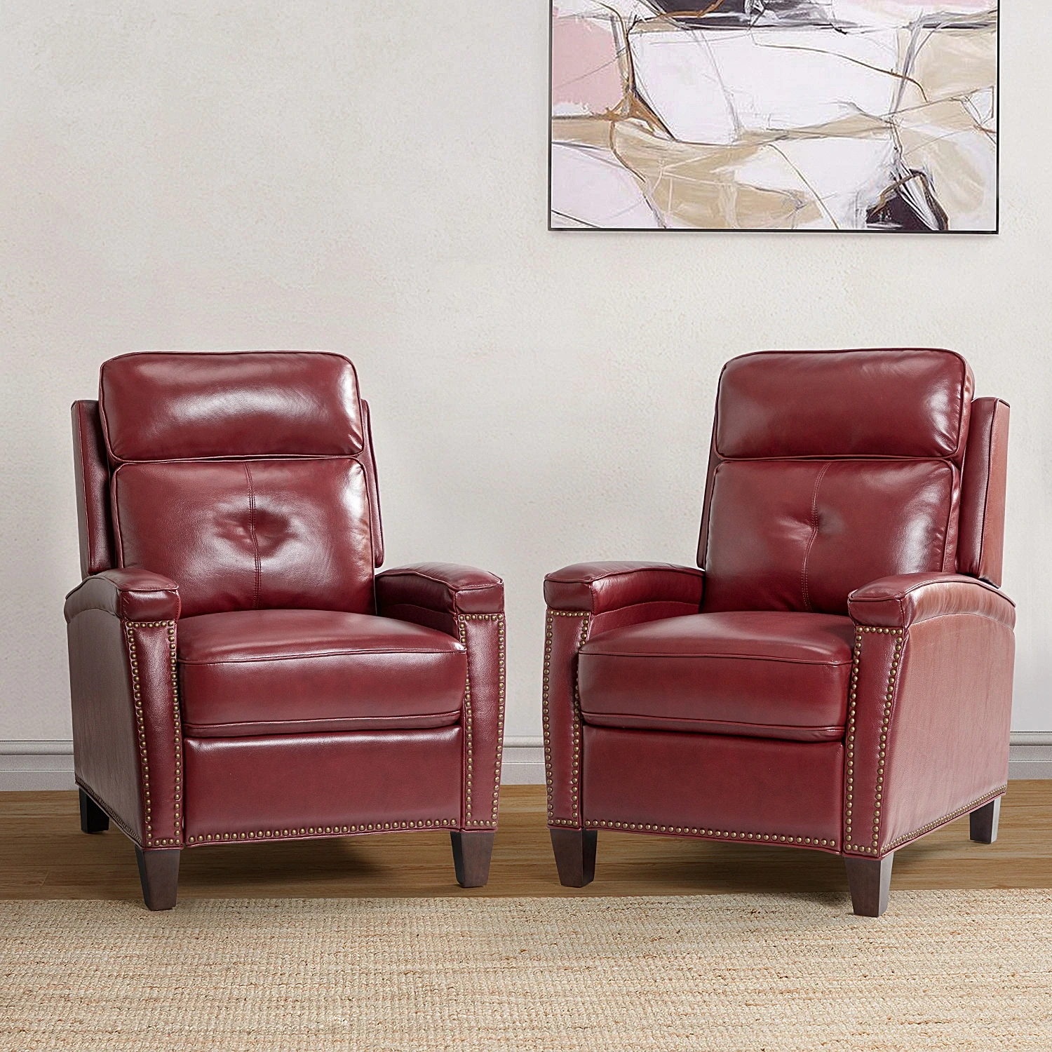JAYDEN CREATION Sales -JAYDEN CREATION Sales Gaspar Cigar Genuine Leather Recliner with Nailhead Trim Set of 2