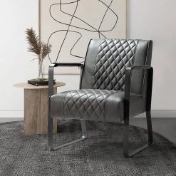 Lachish Lesuire Anthracite PU Arm Chair with Tufted Back by JAYDEN CREATION