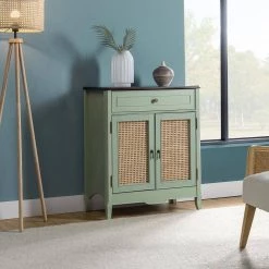 Alessandro 36 in. Tall 2-Door Aqua Accent Cabinet Aqua with Rattan by JAYDEN CREATION -JAYDEN CREATION Sales aqua jayden creation accent cabinets hscbsd0445 aqua 31 1000