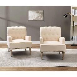 Leobarda Beige Armchair with Nailhead Trim Set of 2 by JAYDEN CREATION -JAYDEN CREATION Sales beige jayden creation accent chairs chm0384 beige s2 31 1000