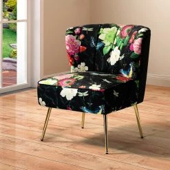 Amata Black Tufted Gold Legs Side Chair by JAYDEN CREATION -JAYDEN CREATION Sales black jayden creation accent chairs chm0015 black 31 1000