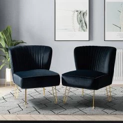 Alonzo Black Upholstery Tufted Side Wingback Chair with Metal Base (Set of 2) by JAYDEN CREATION -JAYDEN CREATION Sales black jayden creation accent chairs chm0120 black s2 31 1000