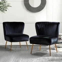 Monica Black Gold Legs Side Chair (Set of 2) by JAYDEN CREATION -JAYDEN CREATION Sales black jayden creation accent chairs chmjm002 black s2 31 1000