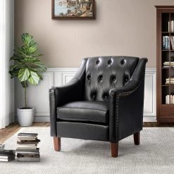 Lapithae Black Armchair with Nailhead Trim by JAYDEN CREATION 19 Lapithae Black Armchair with Nailhead Trim by JAYDEN CREATION -JAYDEN CREATION Sales black jayden creation accent chairs chwh0516 black 31 1000