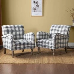 Mandan Black Upholstered Comfy Amchair with Plaid Pattern (Set of 2) by JAYDEN CREATION 19 Mandan Black Upholstered Comfy Amchair with Plaid Pattern (Set of 2) by JAYDEN CREATION -JAYDEN CREATION Sales black jayden creation accent chairs hchs0193 black s2 31 1000