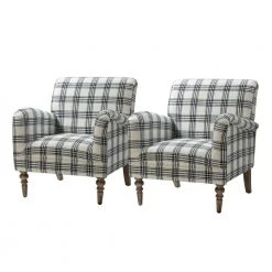 Mandan Black Upholstered Comfy Amchair with Plaid Pattern (Set of 2) by JAYDEN CREATION