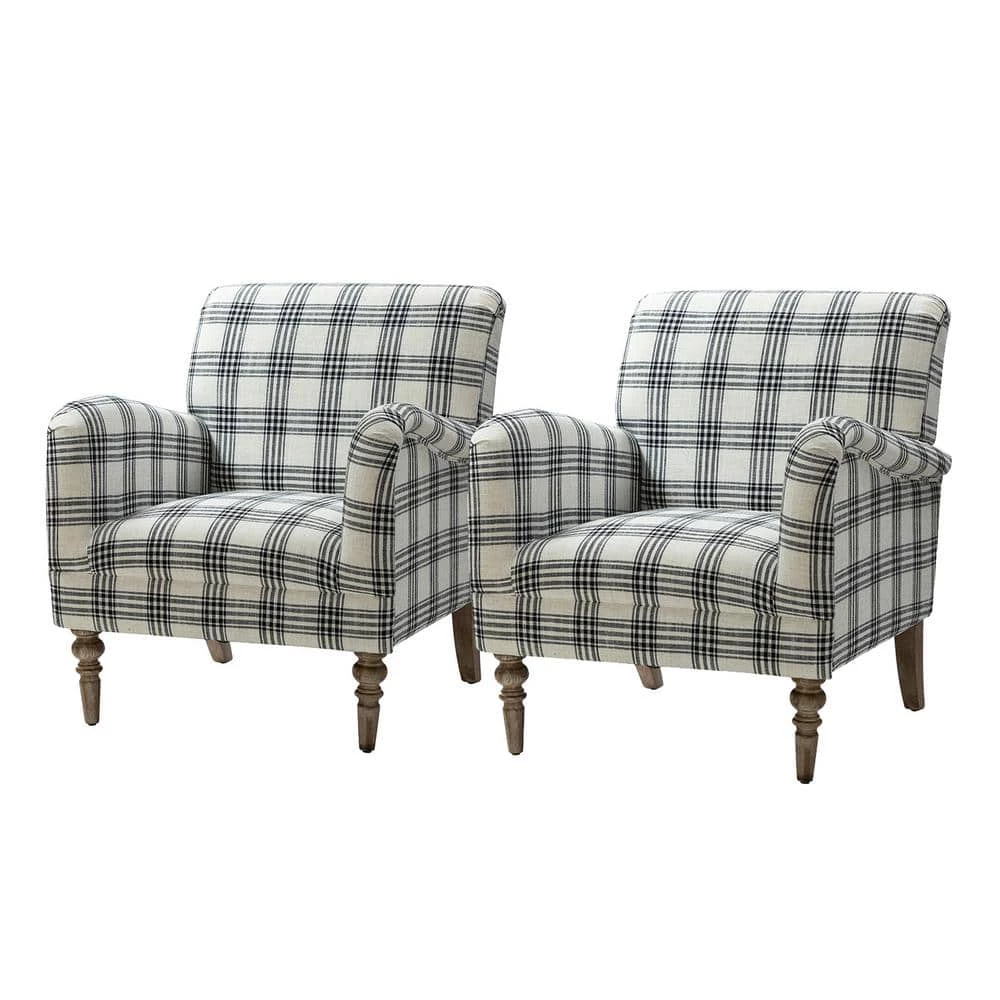Mandan Black Upholstered Comfy Amchair with Plaid Pattern (Set of 2) by JAYDEN CREATION 1 Mandan Black Upholstered Comfy Amchair with Plaid Pattern (Set of 2) by JAYDEN CREATION