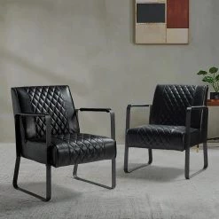 Lachish Lesuire Black Leg Black PU Arm Chair with Tufted Back (Set of 2) by JAYDEN CREATION