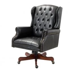 Micaela Black Swivel Executive Chair with Nailhead Trim by JAYDEN CREATION