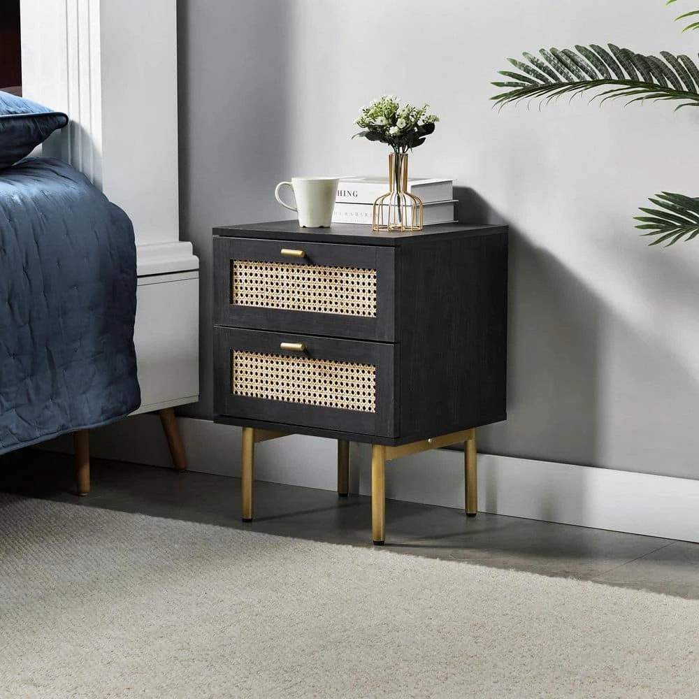 Datang Black 23.5 in. Tall 2-Drawer Nightstand with 2-Drawers by JAYDEN CREATION 1 Datang Black 23.5 in. Tall 2-Drawer Nightstand with 2-Drawers by JAYDEN CREATION