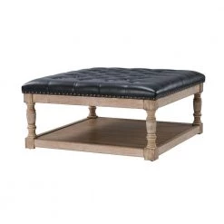 Xanthus 34" Wide Tufted Square Cocktail Black Ottoman with Button-tufted by JAYDEN CREATION