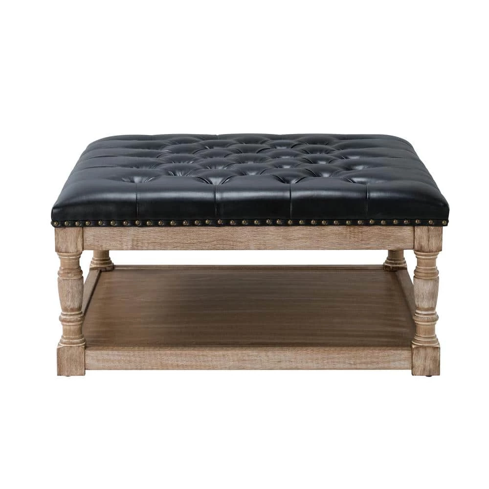 Xanthus 34" Wide Tufted Square Cocktail Black Ottoman with Button-tufted by JAYDEN CREATION 3 Xanthus 34" Wide Tufted Square Cocktail Black Ottoman with Button-tufted by JAYDEN CREATION - Image 3