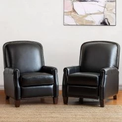 Deborah Black Genuine Cigar Leather Recliner with Tapered Block Feet (Set of 2) by JAYDEN CREATION -JAYDEN CREATION Sales black jayden creation recliners rclb0170 black s2 31 1000