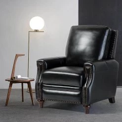 Theresa Comfy Black Genuine Cigar Leather Recliner with Nailhead Trim by JAYDEN CREATION -JAYDEN CREATION Sales black jayden creation recliners rclb0191 black 31 1000