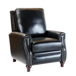 Theresa Comfy Black Genuine Cigar Leather Recliner with Nailhead Trim by JAYDEN CREATION