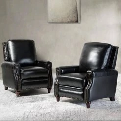 Theresa Black Cigar Genuine Cigar Leather Recliner with Nailhead Trim (Set of 2) by JAYDEN CREATION -JAYDEN CREATION Sales black jayden creation recliners rclb0191 black s2 31 1000