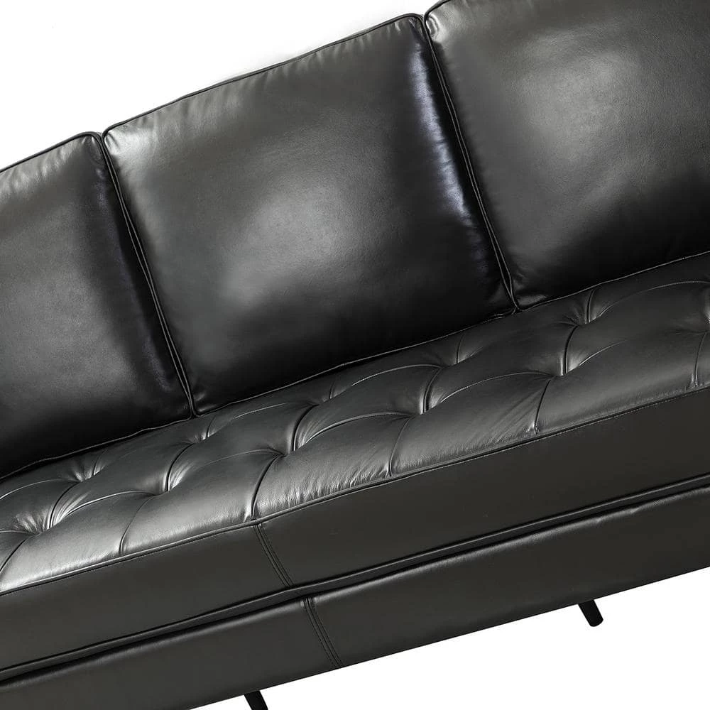 Agamemnon 82 in. Black Genuine Leather Straight Sofa with Solid Wood Legs by JAYDEN CREATION 6 Agamemnon 82 in. Black Genuine Leather Straight Sofa with Solid Wood Legs by JAYDEN CREATION - Image 6
