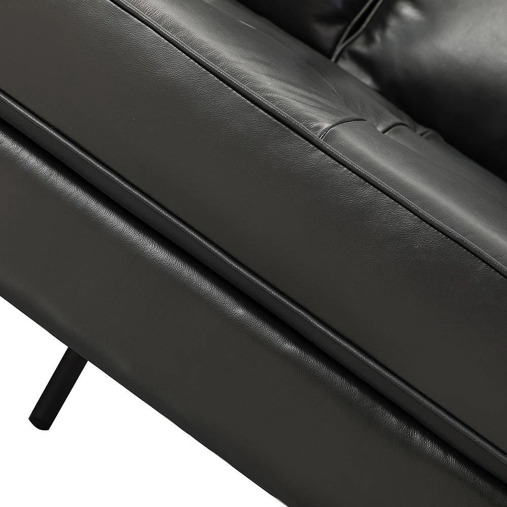 Agamemnon 82 in. Black Genuine Leather Straight Sofa with Solid Wood Legs by JAYDEN CREATION 7 Agamemnon 82 in. Black Genuine Leather Straight Sofa with Solid Wood Legs by JAYDEN CREATION - Image 7