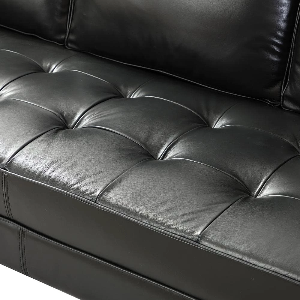 Agamemnon 82 in. Black Genuine Leather Straight Sofa with Solid Wood Legs by JAYDEN CREATION 5 Agamemnon 82 in. Black Genuine Leather Straight Sofa with Solid Wood Legs by JAYDEN CREATION - Image 5
