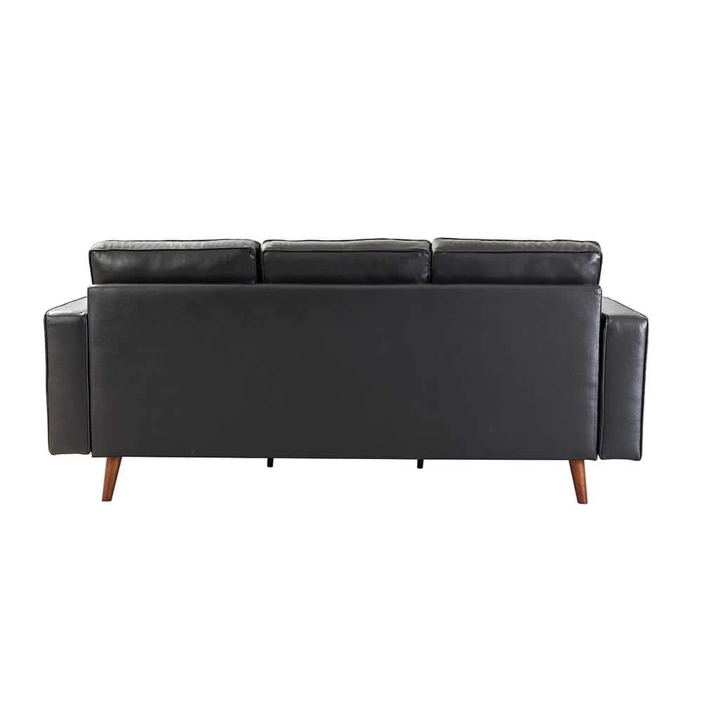 Agamemnon 82 in. Black Genuine Leather Straight Sofa with Solid Wood Legs by JAYDEN CREATION 3 Agamemnon 82 in. Black Genuine Leather Straight Sofa with Solid Wood Legs by JAYDEN CREATION - Image 3