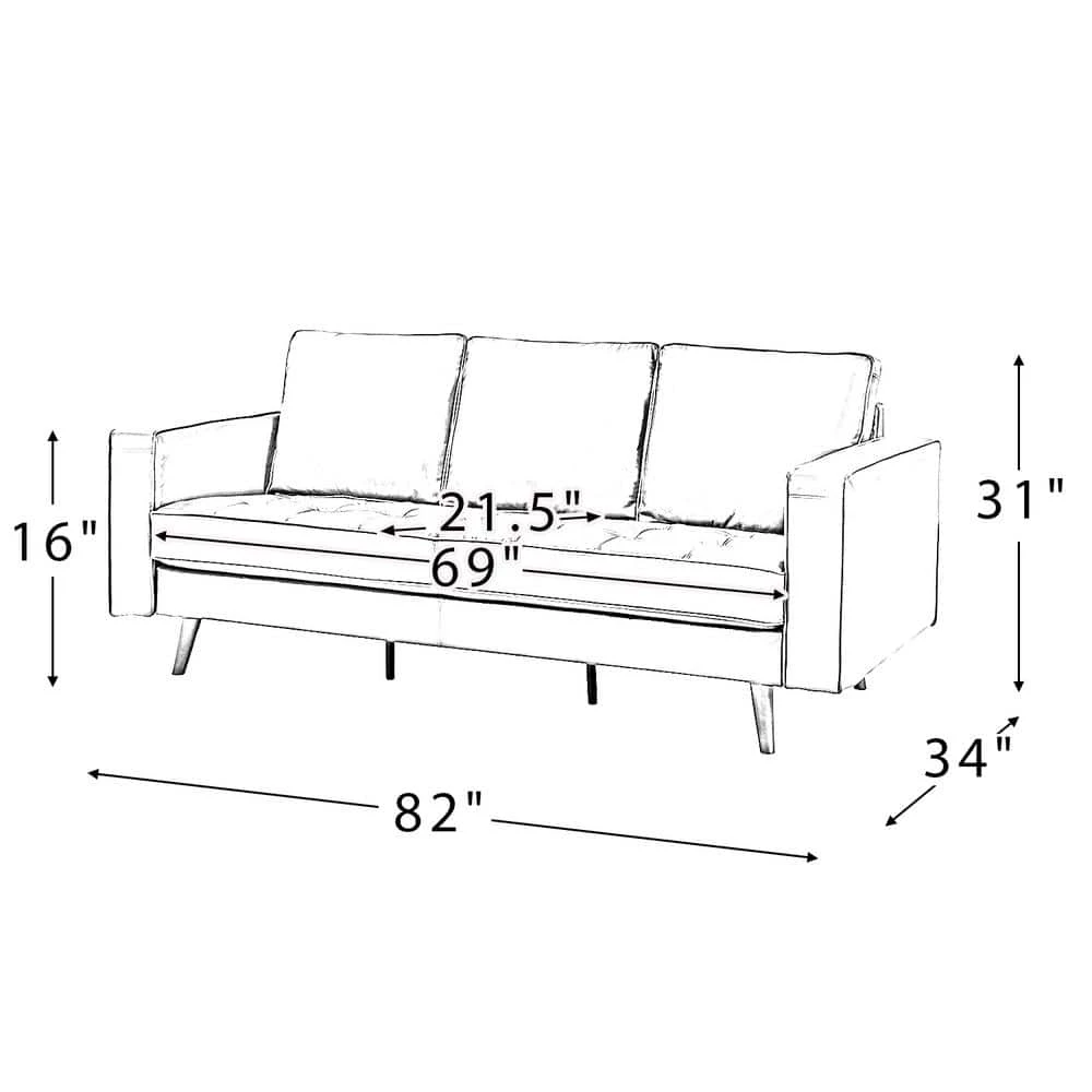 Agamemnon 82 in. Black Genuine Leather Straight Sofa with Solid Wood Legs by JAYDEN CREATION 9 Agamemnon 82 in. Black Genuine Leather Straight Sofa with Solid Wood Legs by JAYDEN CREATION - Image 9