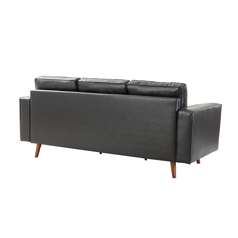 Agamemnon 82 in. Black Genuine Leather Straight Sofa with Solid Wood Legs by JAYDEN CREATION 4 Agamemnon 82 in. Black Genuine Leather Straight Sofa with Solid Wood Legs by JAYDEN CREATION - Image 4