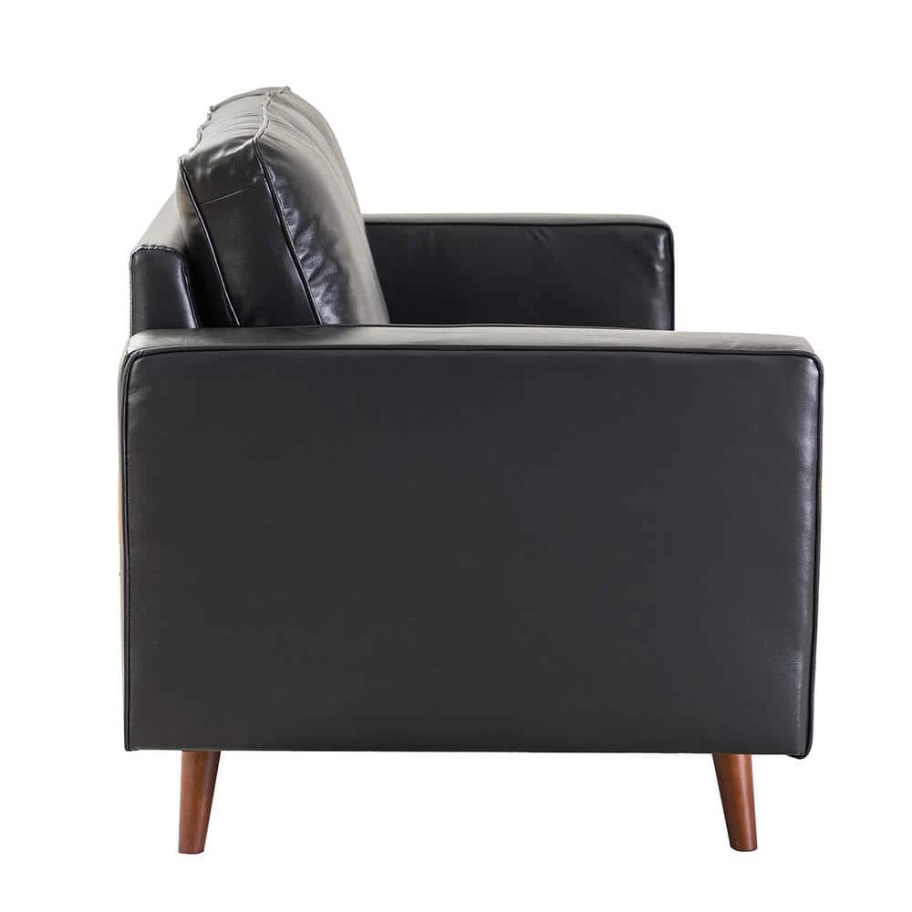 Agamemnon 82 in. Black Genuine Leather Straight Sofa with Solid Wood Legs by JAYDEN CREATION 2 Agamemnon 82 in. Black Genuine Leather Straight Sofa with Solid Wood Legs by JAYDEN CREATION - Image 2