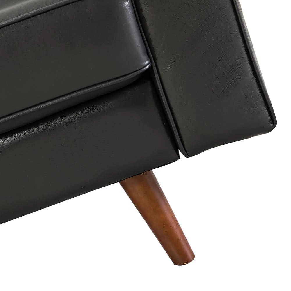 Agamemnon 82 in. Black Genuine Leather Straight Sofa with Solid Wood Legs by JAYDEN CREATION 8 Agamemnon 82 in. Black Genuine Leather Straight Sofa with Solid Wood Legs by JAYDEN CREATION - Image 8