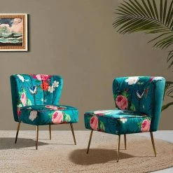 Amata Blue Comfy Side Chair with Tufted Back (Set of 2) by JAYDEN CREATION -JAYDEN CREATION Sales blue jayden creation accent chairs chm0015 blue s2 31 1000