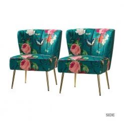 Amata Blue Comfy Side Chair with Tufted Back (Set of 2) by JAYDEN CREATION