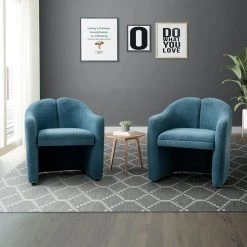 Baudoin Blue Barrel Chair with Polyester Fabric (Set of 2) by JAYDEN CREATION -JAYDEN CREATION Sales blue jayden creation accent chairs chm0353 blue s2 31 1000