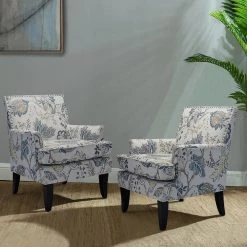 Herrera Black Leg Blue Accent Arm Chair with Nail Head Trim (Set of 2) by JAYDEN CREATION -JAYDEN CREATION Sales blue jayden creation accent chairs chs18393 1 s2 31 1000