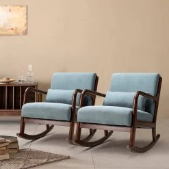 Cecilia Blue Rocking Chair with with a Lumbar Pillow (Set of 2) by JAYDEN CREATION -JAYDEN CREATION Sales blue jayden creation rockers gliders ottomans chqy0079 blue s2 31 1000