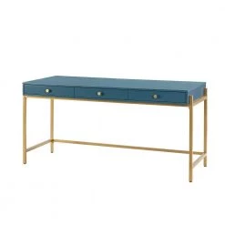 Zulma Blue 64 in. Writing Desk with Golden Base by JAYDEN CREATION