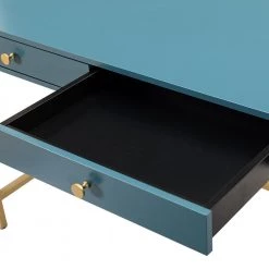 Zulma Blue 64 in. Writing Desk with Golden Base by JAYDEN CREATION -JAYDEN CREATION Sales blue jayden creation writing desks dkhn0066 blue 77 1000