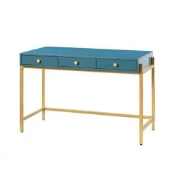 Yakira 47.3 in. Blue Writing Desk with Golden Base by JAYDEN CREATION