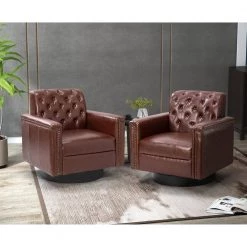 Faunus Brown Swivel Armchair with Nailhead Trim Set of 2 by JAYDEN CREATION -JAYDEN CREATION Sales brown jayden creation accent chairs chm0514 brown s2 31 1000