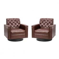 Faunus Brown Swivel Armchair with Nailhead Trim Set of 2 by JAYDEN CREATION