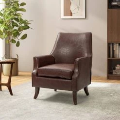 Scylla Vegan Leather Brown Armchair with Solid Wood Legs by JAYDEN CREATION -JAYDEN CREATION Sales brown jayden creation accent chairs chm0567 brown 31 1000