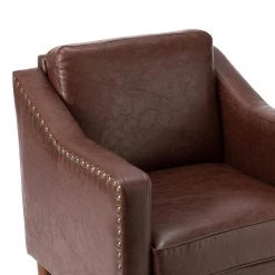 Celio Vegan Leather Brown Armchair with Solid wood Legs by JAYDEN CREATION -JAYDEN CREATION Sales brown jayden creation accent chairs chwh0598 brown 44 1000