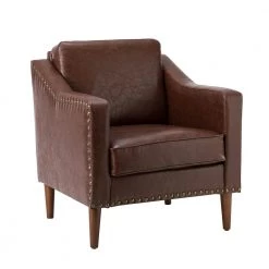 Celio Vegan Leather Brown Armchair with Solid wood Legs by JAYDEN CREATION