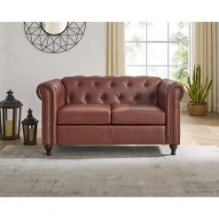 Antonio 60 in. W Brown Loveseat with Nailhead Trim by JAYDEN CREATION -JAYDEN CREATION Sales brown jayden creation loveseats cy2026b 2 brown p 31 1000