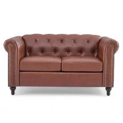 Antonio 60 in. W Brown Loveseat with Nailhead Trim by JAYDEN CREATION
