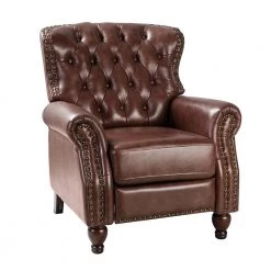 Isabel Brown Genuine Leather Recliner with Tufted Back by JAYDEN CREATION