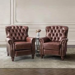Isabel Brown Genuine Leather Recliner with Tufted Back Set of 2 by JAYDEN CREATION -JAYDEN CREATION Sales brown jayden creation recliners rcxa0346 brown s2 31 1000