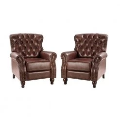 Isabel Brown Genuine Leather Recliner with Tufted Back Set of 2 by JAYDEN CREATION