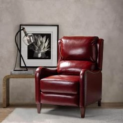 Hyde Burgundy Nailhead Genuine Cigar Leather Recliner by JAYDEN CREATION -JAYDEN CREATION Sales burgundy jayden creation recliners rclb0052 burgundy 31 1000