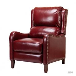 Hyde Burgundy Nailhead Genuine Cigar Leather Recliner by JAYDEN CREATION