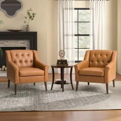 Nycteus Camel Vegan Leather Armchair with Nailhead Trim Set of 2 by JAYDEN CREATION -JAYDEN CREATION Sales camel jayden creation accent chairs chdt0542 camel s2 31 1000