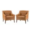 Nycteus Camel Vegan Leather Armchair with Nailhead Trim Set of 2 by JAYDEN CREATION
